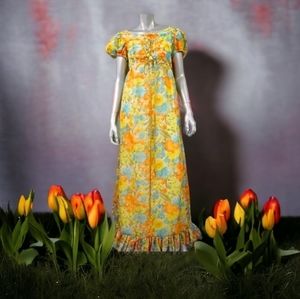 Vintage 1970s Hippie Corset Empire Maxi Dress